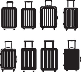 Vector Silhouette Suitcase Icons Set – Travel Luggage Trolley Clipart Collection