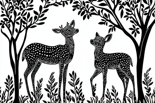 Black and white deer illustration perfect for laser engraving.