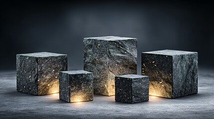 Stacked stone cubes with golden highlights.