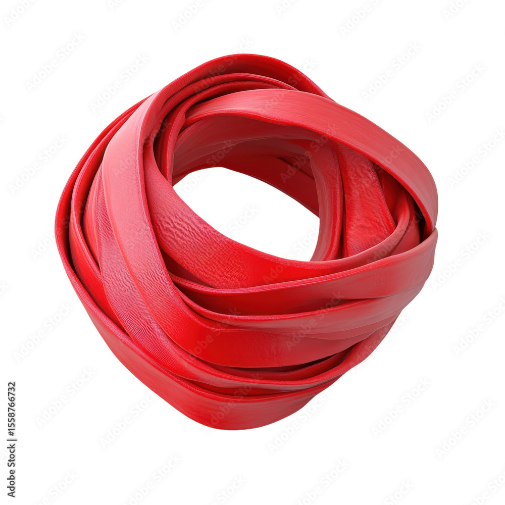 Poster Abstract Loop Ribbon Knot Swirl Red 3D Render Background Texture on transparent background