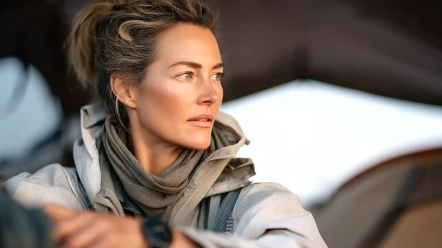 Guide Setting Up a Weather Station at a Campsite with Tent and Thermometer