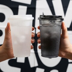 Frosted & Black Disposable Cups Perfect for Iced Drinks