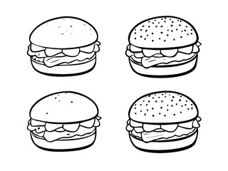 Delicious Burger Icons  Four Line Art Designs