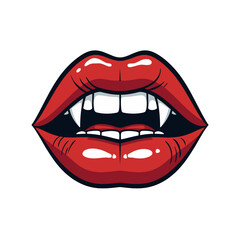 Red vampire lips illustration with fangs, Halloween horror theme