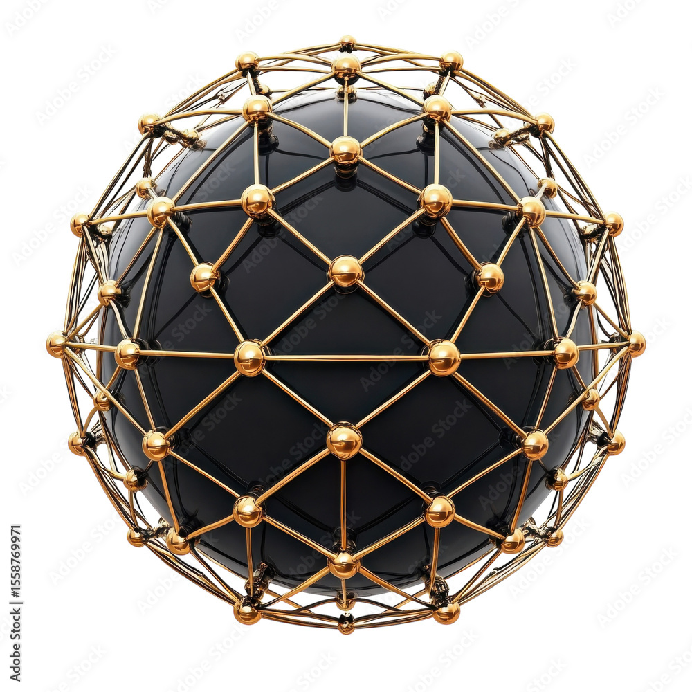 Poster globe network connection sphere golden frame data sphere technology design on transparent background
