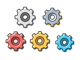 Fototapeta premium Colorful Gear Icons Set of 5 Vector Illustrations