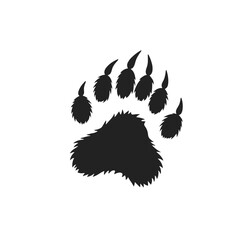 Black bear paw print illustration, wildlife tracking symbol with copyspace