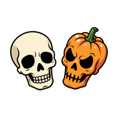 Cartoon skull and pumpkin skull illustration, Halloween decoration