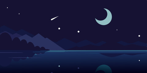 Obraz premium night landscape with moon