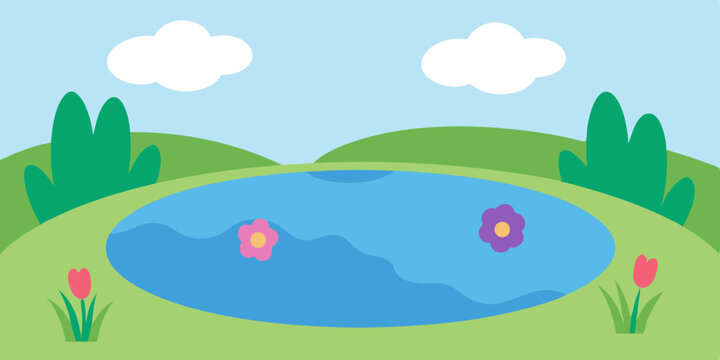 Vibrant summer and spring landscapes unfold under a blue sky with a brilliant rainbow, featuring rolling green hills, a winding river, and distant mountains amidst fluffy clouds
