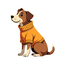 Dog wearing orange sweater, cute pet apparel illustration