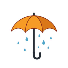 Orange umbrella with raindrops, weather protection illustration