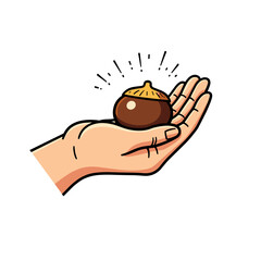 Acorn and Hand Illustration, Nature and Growth Symbol, Copyspace