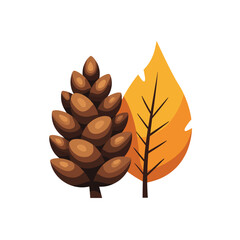 Pine cone and autumn leaf illustration, fall season nature design