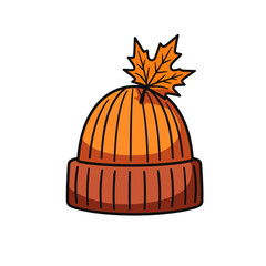 Autumnal orange beanie with maple leaf – seasonal fashion illustration