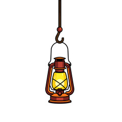 Vintage lantern illustration on hook, retro lighting design copyspace