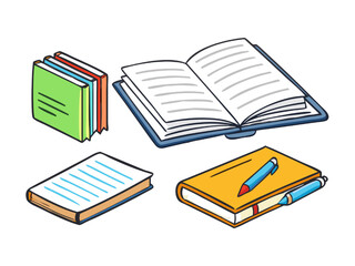 Colorful Books and Notebooks Icon Set Perfect for Education Designs