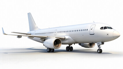 Obraz premium Modern white passenger airplane with engines and landing gear on a white background