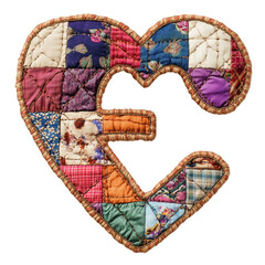 Fototapeta premium A patchwork quilt heart shaped letter E