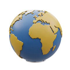 Fototapeta premium Stylized 3d globe with raised continents in gold on a blue background