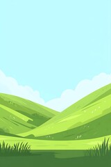 Obraz premium Green hills with blue sky in the background, a simple flat vector illustration