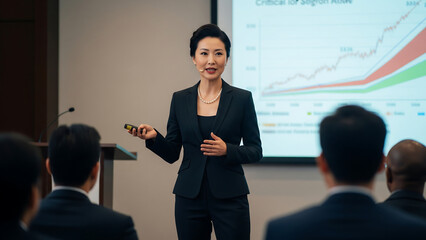 A CEO presents financial growth insights during a business leadership conference