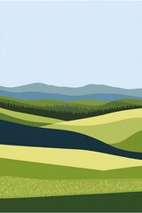 Green hills with blue sky in the background, a simple flat vector illustration