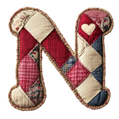 Patchwork fabric letter N with small heart detail