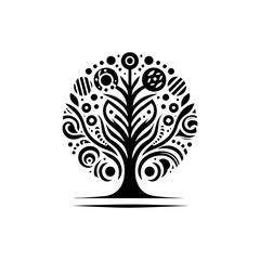 Modern tribal tree silhouette in black