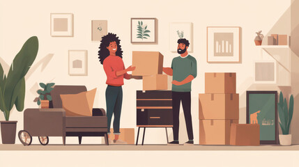 A couple donating furniture to a local charity, helping furnish homes for families in need and supporting the community. —ar 16:9 