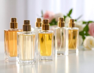 Perfume bottles on white surface