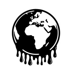 Minimalist Black SVG Silhouette of a Melting Earth Globe for Environmental Awareness Designs