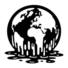 Minimalist Black SVG Silhouette of a Melting Earth Globe for Environmental Awareness Designs