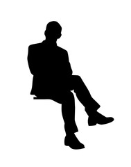 Silhouette of man sitting on bench or chair, business vector isolated PNG profile
