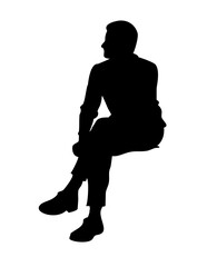 Male sitting silhouette vector on chair or bench, business profile isolated PNG
