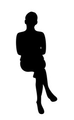Silhouette of woman sitting on bench or chair, business vector isolated PNG profile
