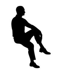 Business man sitting silhouette vector on bench or chair, profile isolated PNG
