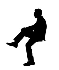 Sitting men silhouette vector on bench and chair, business group profile isolated PNG
