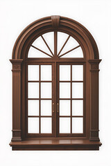 Obraz premium Ornate wooden arched window with divided panes. 