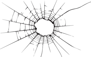 Black and white illustration of a broken spiderweb cracked