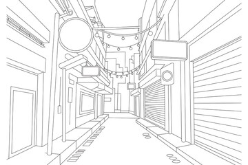 Fototapeta premium A narrow alleyway, lined with shops and signage. 