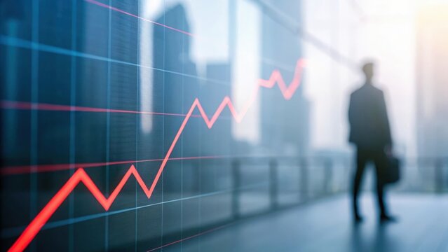 Blurred technology interface with red financial graph symbolizing market crash and economic decline
