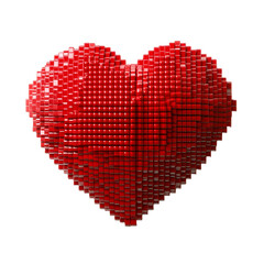 A red heart made of small cubes on black background a pixelated love symbol