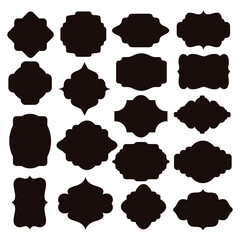 Large set vector black silhoutte frame cartouches badges classical curved rounded