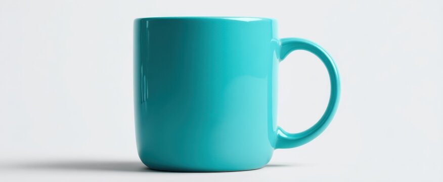 The vibrant turquoise mug stands elegantly on a minimalist background.