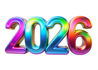 3d iridescent year 2026 numbers isolated on whit background PNG , AI GENERATED