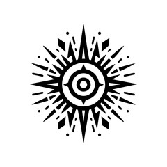 Outline-style tribal sun with sharp rays