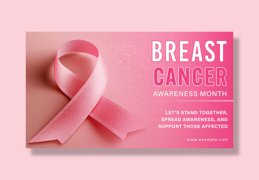 Editable Breast Cancer Awareness Web Banner Template &ndash; Pink Ribbon Health Campaign Design for Nonprofit and Medical Outreach