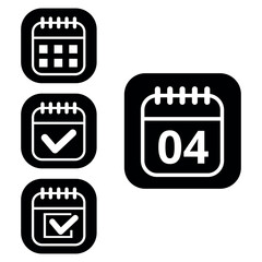 Vector illustration of collection of white calendar icons on black background with rounded ends for websites and graphic resources. Flat calendar icon with specific day marked, day 04.