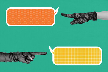 Zine full image artwork collage of hand show bubble communication icon speech conversation talk...